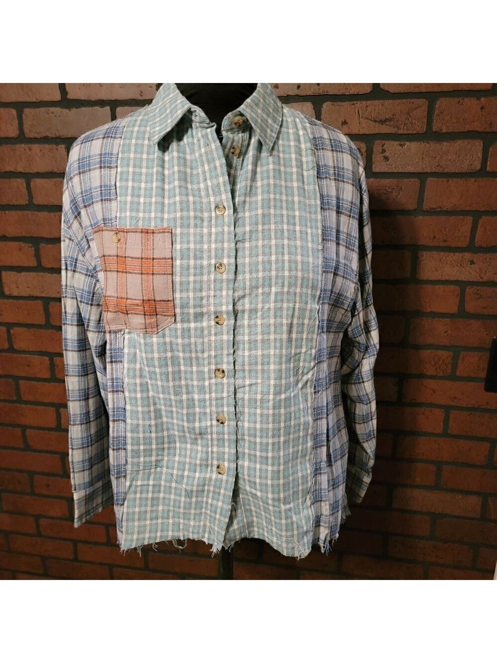 Papermoon Patchwork Oversized Plaid Flannel Button Down Top.  Size Small.